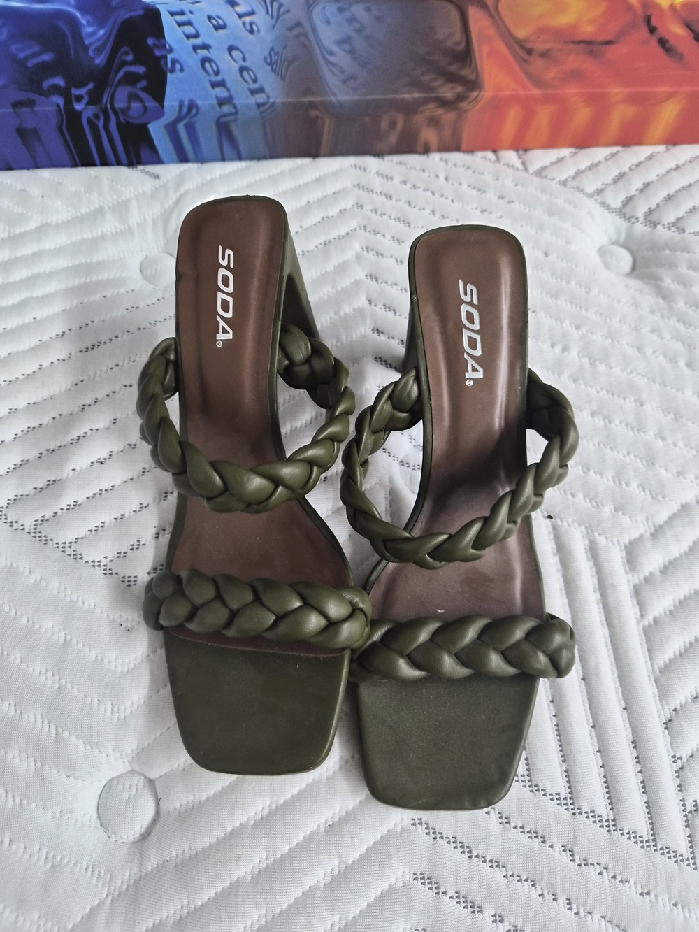 SODA Women's Olive Braided Strap Heeled Sandals